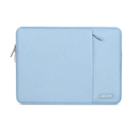 Picture of MOSISO Laptop Sleeve Bag Compatible with MacBook Air 15 inch M3 A3114 M2 A2941 2023 2024 / Pro 15 inch A1990 A1707, Surface Laptop 15, Dell XPS 15, Polyester Vertical Case with Pocket, Air Blue