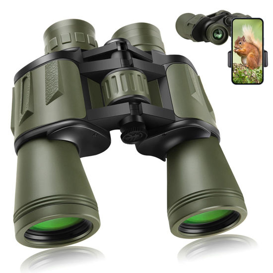 Picture of LANDVIEW 20x50 High Power Binoculars for Adults with Smartphone Adapter, HD Professional/Daily Waterproof Compact Binoculars for Bird Watching Hiking Concert Travel with BAK4 Prism FMC Lens, Green