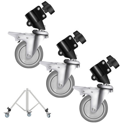 Picture of Wellmaking 3-Pack Professional Swivel Caster Light Stand Wheel Sets, Durable Metal Construction and Rubber Base, for Studio Photography Video Shooting