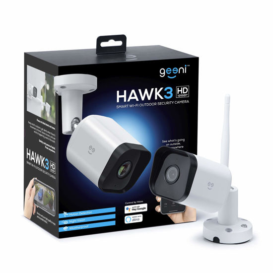 Picture of Geeni Hawk 3 Outdoor Camera for Home Security, Smart Surveillance, WiFi, Night Vision, Motion Alert, 2-Way Audio, 1080p HD, Works with Alexa, Google Home - 1 Pack