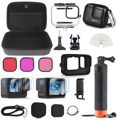 Picture of FitStill Accessories Set Bundles Kit with Waterproof Silicone Rubber case Compatible with Go Pro Hero 12 Hero 11 Hero 10 Hero 9 Black.Protective Housing Case+Filter+Selfie Stick for Hero 12/11/10/9