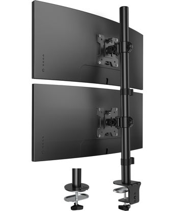 Picture of HUANUO Vertical Dual Monitor Mount, Stacked Monitor Stand for 2 Monitors with Height Adjustment Computer Monitor Arm Supports Two 17 to 32 Inch with C Clamp Each Monitor Desk Mount Hold up to 17.6lbs