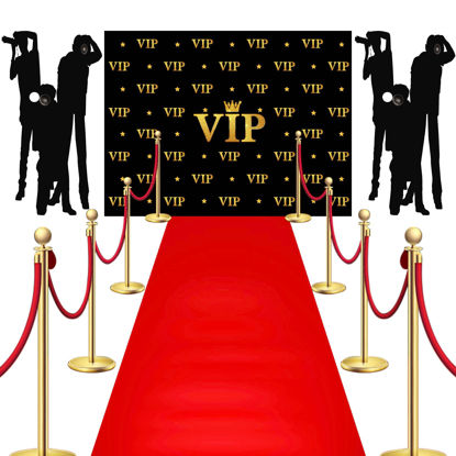 Picture of Timtin 6.5 x 5 ft VIP Photography Backdrop Red Carpet Backdrop Film Movie Banner Paparazzi Props Party Accessory and Runner Red Carpet Runner 2.6 x 15 ft with Carpet Tape for Theme Party Decorations