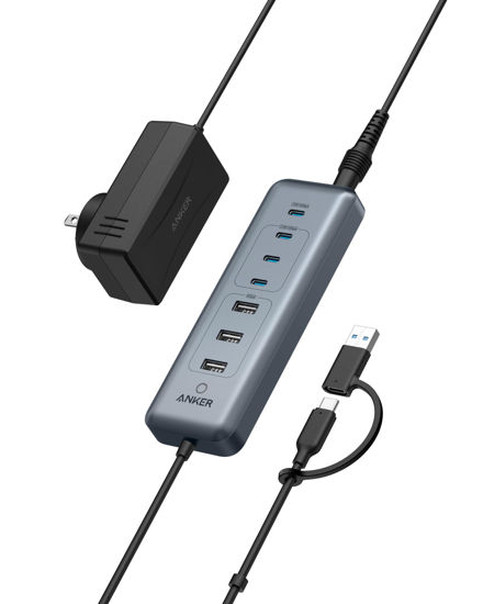 Picture of Anker USB-C Hub, 8-in-1 5Gbps Data Hub, USB Splitter, with 3 USB-A and 4 USB-C Ports, 100W USB-C PD-in, 2-in-1 USB Connector, for USB-A and USB-C Laptop, MacBook, iPad and More (45W Adapter Included)