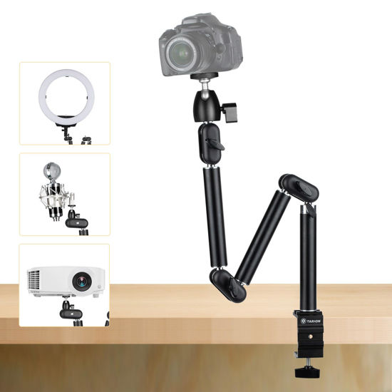 Picture of TARION Top Tripod Camera Desk Mount 360°Flexible Articulating Arm with 3/8'' Screw and 3/8'' to 1/4'' Screw for DSLR Cameras Projector Light Ring (M)