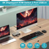 Picture of 8K@60Hz Displayport KVM Switch 1 Monitor 2 Computers with USB3.0 Ports for 2 PCs Share Keyboard Mouse, Compatible with 4K@144Hz/120Hz, DP KVM Switch 2 Port Support Wired Remote and Button Switch