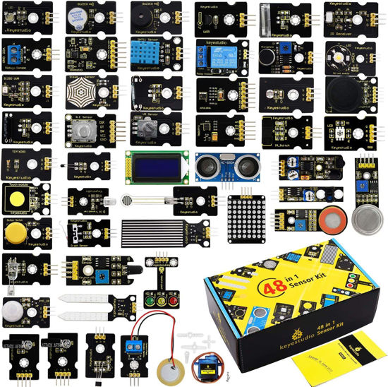 Picture of KEYESTUDIO 48 Sensors Modules Starter Kit for Arduino with LCD, 5v Relay, Sound, LED Modules, Servo Motor, Motion, Pressure Sensor, Gas Sensor, etc.Programming for Beginners Adults Learning