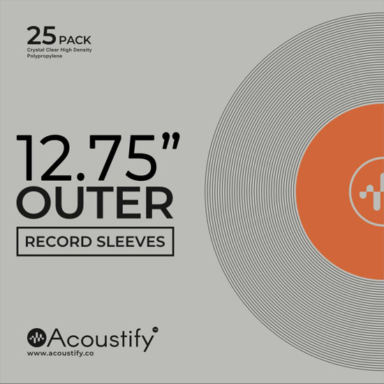 Picture of Acoustify Premium Acid-Free Anti-Static Vinyl Record Outer Sleeves, 25-Pack - Crystal Clear True 3 Mil, 12.75" x 12.75" for Single & Gatefold 12" LPs