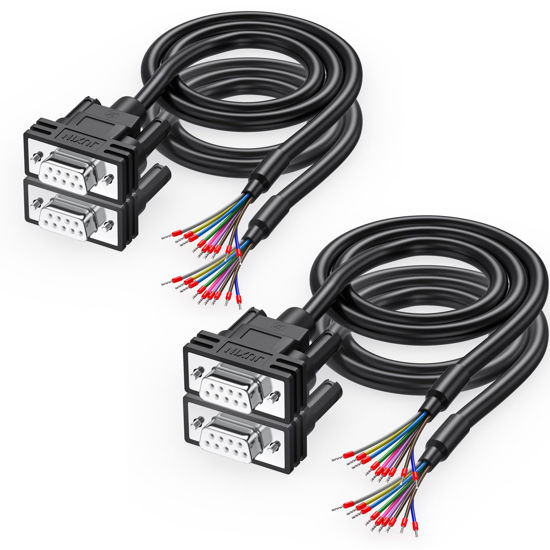 Picture of JUXINICE 4Pack DB9 Connector RS232 Serial Cable 5FT, DB9 Female to Bare Wire,D-SUB 9-Pin Connector RS232 to Bare Wire Cable,9 Wire All Provided with Wiring Terminals-Black