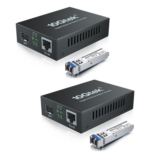 Picture of A Pair of Gigabit Single-Mode LC Fiber to Ethernet Media Converter (SFP LX Modules Included),1.25G Fiber Media Converter, 1000Base-LX to 10/100/1000Base-TX, 1310nm, SMF, Transmission up to 20-KM