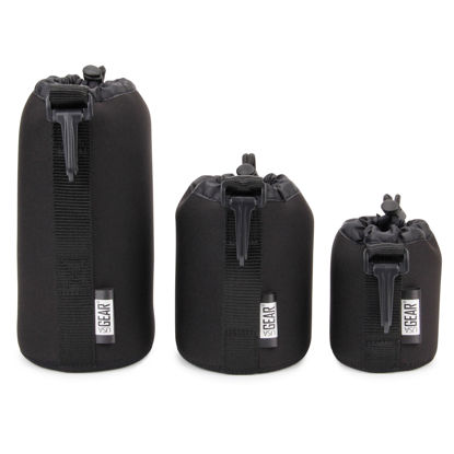 Picture of USA Gear FlexARMOR Protective Neoprene Lens Case Pouch Set 3-Pack - Small, Medium and Large Cases Hold Lenses up to 70-300mm with Drawstring Opening, Attached Clip, Reinforced Belt Loop (Black)