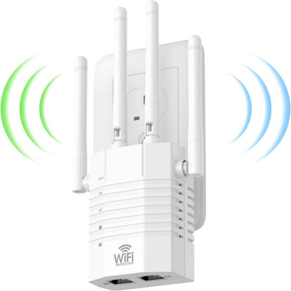 Picture of 1200Mbps WiFi Extender, WiFi Extender Signal Booster for Home, Internet Extender WiFi Booster, WiFi Range Extender Covers Up to 12880 sq. ft & 105 Devices, Supports Ethernet Port