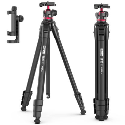 Picture of ULANZI MT-55 Ombra Travel Tripod, 62.2" Professional Camera Tripod, Aluminum Tripod W/ 360° Ball Head&Quick Release Plate, Max Load 17.6 LB for Nikon Canon DSLR Camcorder, Phone Holder Included