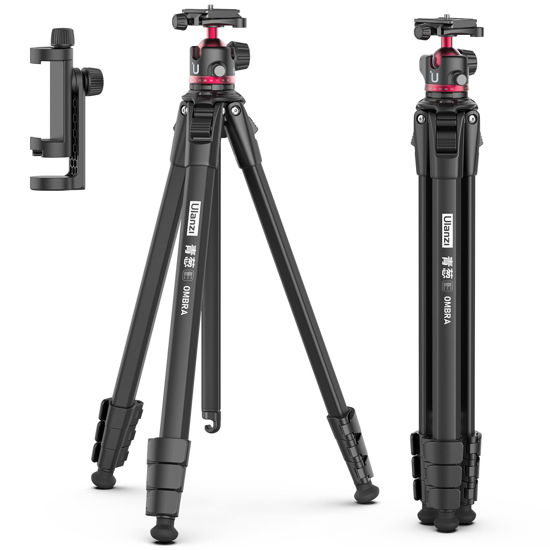 Picture of ULANZI MT-55 Ombra Travel Tripod, 62.2" Professional Camera Tripod, Aluminum Tripod W/ 360° Ball Head&Quick Release Plate, Max Load 17.6 LB for Nikon Canon DSLR Camcorder, Phone Holder Included