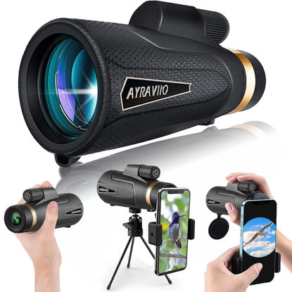 Picture of AYRAVIIO 12×60 Monocular Telescope with Smartphone Holder & Upgraded Tripod, High Powered SMC & BAK4 Scope, Birthday Gifts for Men Dad Him Husband Teen, Outdoors Survival Hiking Gear