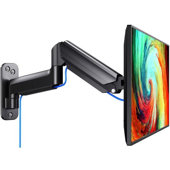 Picture of HUANUO Monitor Wall Mount for Max 32 inch Screens, Alloy Steel Holds up to 19.8 lbs, Gas Spring Monitor Arm Wall Mount, Full Adjustable Tilt, Swivel, Rotate, VESA 75/100mm