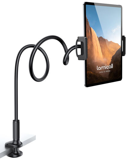 Picture of Lamicall Gooseneck Tablet Mount Holder for Bed - Flexible Tablet Arm Clamp for Bed Compatible with Pad Mini 7.9, Air 9.7, Pro 10.5, Kindle, Switch, Galaxy Tabs, More 4.7-11" Device - Black