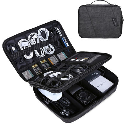 Picture of Electronic Organizer, BAGSMART Accessories Organizer Travel Double Layer Electronics Bag Large for 10.5 inch iPad Pro, Adapter, Cables, Black