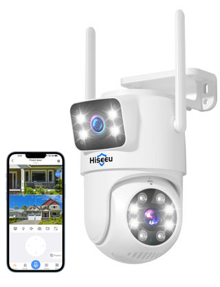 Picture of Hiseeu Wireless Security Camera Dual Lens 5G/2.4G WiFi PTZ Camera Outdoor,Power Cord,IP65 Waterproof Motion Tracking,Color Night Version, No-Monthly Fees Works with Wireless Camera System