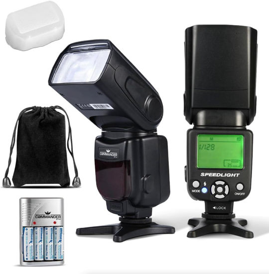 Picture of Fully Automatic Speedlite Flash for Canon EOS M, M5, M100, M200, M50, M50 Mark II, M6, M6 Mark II Mirrorless Cameras, E-TTL up to 90ft, Built in Diffuser, Bounce Head, Swival, Slave Unit