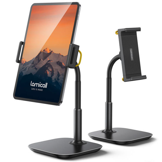 Picture of Lamicall Tablet Stand Holder, Gooseneck Tablet Mount - 2.5lb Heavy Duty Base Adjustable Desktop Stand with 360 Degree Rotating for 4.7-13" Tablet, iPad Pro 12.9 Air Mini, Fire, Kindle, Tabs, Black