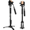 Picture of Extendable Camera Aluminum Monopod with Fluid Head and Foldable Tripod Base for DSLR Camera.Max Height 148cm / 58 inch. Payload up to 3kg/6.6lbs.