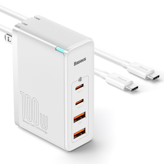 Picture of USB C Charger, Baseus 100W 4-Port GaN II Wall Charger, Fast USB C Tablets Charger Block for iPhone 15/14/13/12/11/, Galaxy, MacBook Pro/Air, iPad, Laptops, AirPods, Apple Watch, White