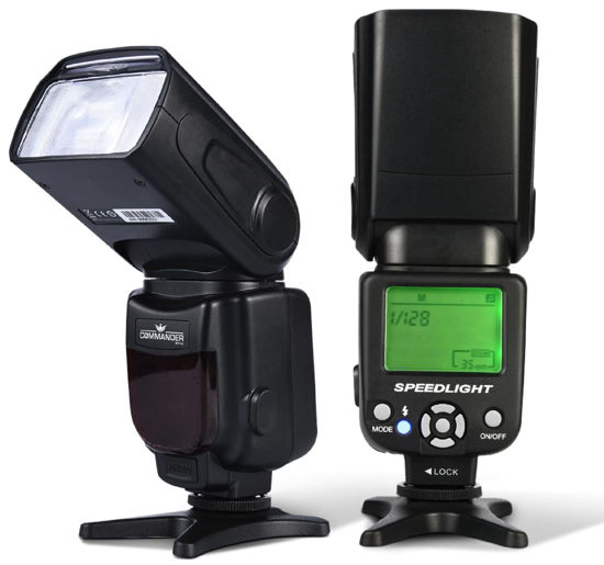 Picture of Commander Optics E-TTL Flash Speedlite Bounce/Swivel with LED Backlit for Canon Rebel T7, SL3, 4000D, 850D, 80D, 90D, R, RP, R5, R6, R8, 6D Mark II, 5D Mark IV & More Camera Flash for Canon