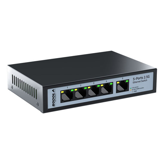 Picture of SODOLA 5 Port 2.5G Ethernet Switch,|5 x 2.5GBASE-T Ports,45Gbps Switching Capacity, Plug & Play/Fanless Metal Design 2.5G Ethernet Unmanaged Network Switch