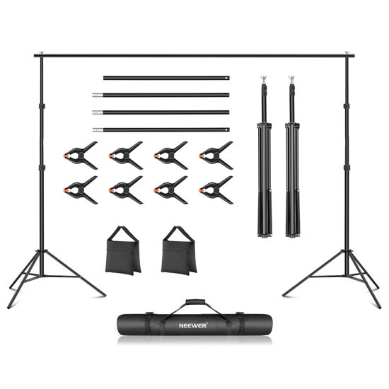 Picture of Neewer Backdrop Stand 10ft x 7ft, Adjustable Photo Studio Backdrop Support System for Wedding Parties Background Portrait Photography with 4 Crossbars, 8 Clamps,2 Black Sandbags and Carrying Bag-BLACK