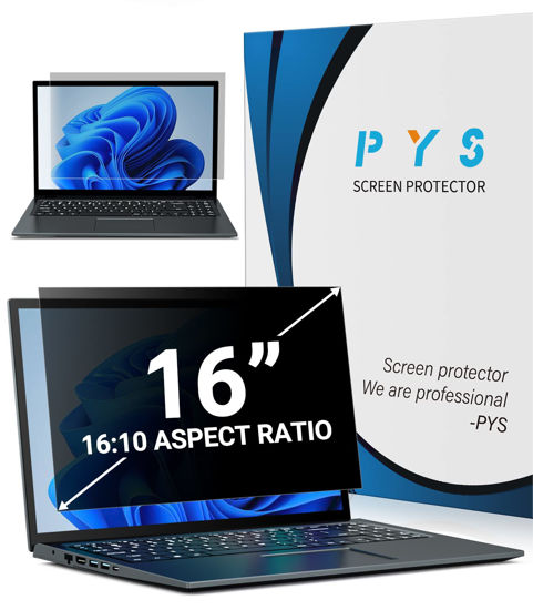 Picture of PYS Laptop Privacy Screen 16 Inch - Removable Laptop Screen Privacy Shield for 16:10 Widescreen Display - Anti Glare & Blue Light Screen Filters for Eye Protection - Black