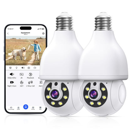 Picture of Light Bulb Security Camera, 5G& 2.4GHz WiFi 2K Security Cameras Wireless Outdoor 360 Light Socket Cam Motion Detection,Two-Way Talk,Color Night Vision,Siren Alarm, Eseecloud Front Porch Camera(2-Pack)