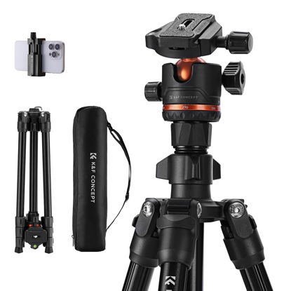 Picture of K&F Concept 70 inch/178cm Camera Tripod, Lightweight Travel Tripods for Camera with 360 Degree Ball Head Load Capacity 8kg/17.6lbs, Cellphone Clip for Smartphone Live Streaming Vlog K234A3+BH-36