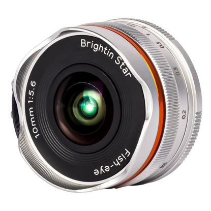 Picture of Brightin Star 10mm F5.6 Fisheye APS-C Manual Focus for Canon EOS-M Mount Mirrorless Cameras,Ultra-Wide Angle MF Large Aperture Prime Fixed Focal Lens,Fit for M6,M50,M5,M3,M200,M10,M100,M,M2(Silver)