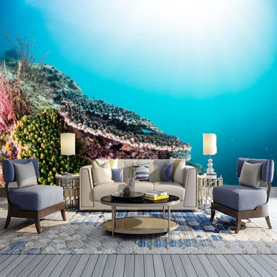 Picture of ATTAFE Coral and Sunshine 3D Mural Wallpaper, Tropical Ocean Landscape Photo Mural Wallpapers, Mural HD Photo for Living Room TV Sofa Bedroom 98" by 69"