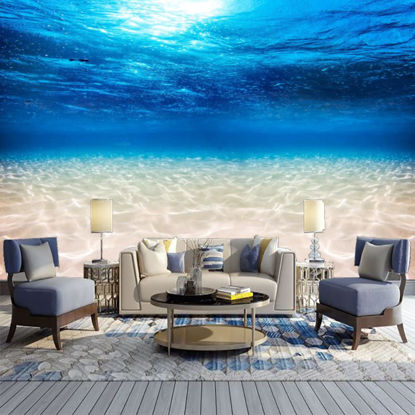 Picture of ATTAFE Underwater Blue Ocean 3D Mural Wallpaper, Wide Sandy Sea Bottom Photo Mural Wallpapers, Mural HD Photo for Living Room TV Sofa Bedroom 98" by 69"