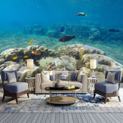 Picture of ATTAFE Coral Reef Portrait 3D Mural Wallpaper, Blue Ocean Underwater World Photo Mural Wallpapers, Mural HD Photo for Living Room TV Sofa Bedroom 98" by 69"