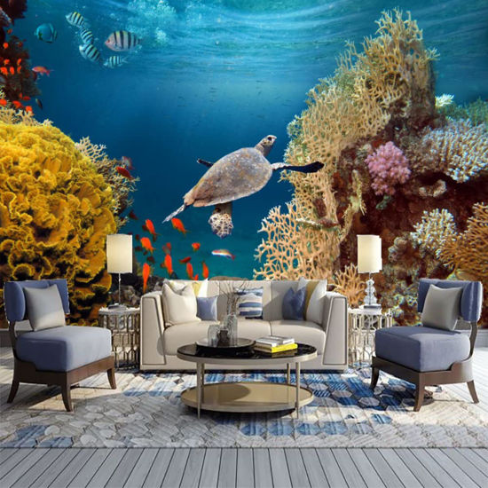 Picture of ATTAFE Life-Giving Sunlight Underwater 3D Mural Wallpaper, Tropical Coral Reef Sea Turtle Photo Mural Wallpapers, Mural HD Photo for Living Room TV Sofa Bedroom 98" by 69"