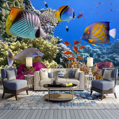 Picture of ATTAFE Red Sea Tropical Fish 3D Mural Wallpaper, Blue Ocean World Photo Mural Wallpapers, Mural HD Photo for Living Room TV Sofa Bedroom 98" by 69"