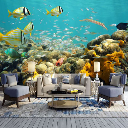 Picture of ATTAFE Underwater Coral Reef 3D Mural Wallpaper, Tropical Marine Life Photo Mural Wallpapers, Mural HD Photo for Living Room TV Sofa Bedroom 98" by 69"