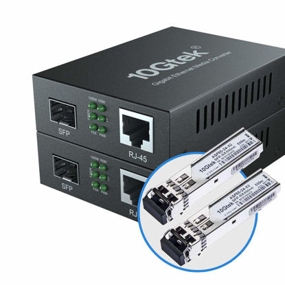 Picture of 10Gtek Gigabit Ethernet Media Converter, MultiMode Dual LC Fiber to Ethernet RJ45 Converter for 10/100/1000Base-Tx to 1000Base-SX(with a SFP MMF 850-nm Module), UL Certified, up to 550-m, Pack of 2