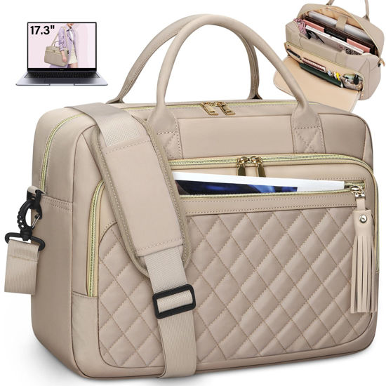 Picture of RAINSMORE Laptop Bag 17.3 Inch Briefcase for Women Waterproof Computer Messenger Shoulder Bags Large Laptop Case for Work Business Office Travel College, Khaki