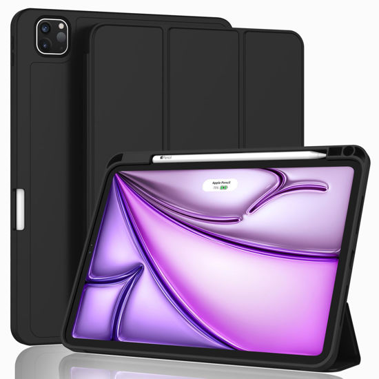 Picture of ZryXal New iPad Air 13 Inch Case M2 2024 with Pencil Holder, Smart iPad Case [Support Pencil Pro and Pencil(USB-C)], Support Touch ID and Auto Wake/Sleep (Black)