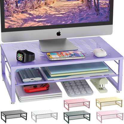 Picture of gianotter 2-Tier Metal Monitor Stand Riser, Office Desk Storage Organizer for Computer Monitor, Laptop, Printer, Office Supplies (Purple)