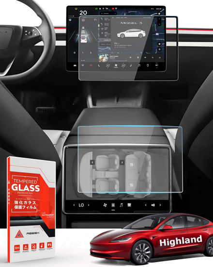 Picture of ASZSK Screen Protector For Model 3 2024, 15" Touchscreen & 8" Rear Screen,Silk-print Tempered Glass Protective Film Compatible With Tesla Model3,Anti-Scratch Model 3 Highland Accessories