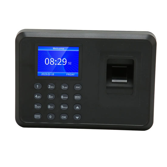 Picture of Asixxsix Fingerprint Time Clock, Intelligent Biometric Fingerprint Password Attendance Machine, Employee Checking in Recorder with 2.4 Inch Display for Office, Factory, Hotel, School