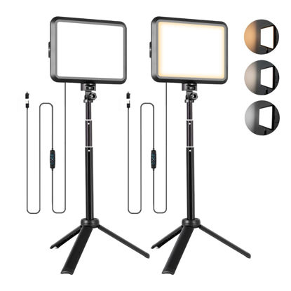 Picture of LED Photography Lighting Kit, NiceVeedi 2-Pack 8” Portable Video Light with Adjustable Tripod Stand, 2800K-6500K Dimmable Softlight Studio Light for Zoom, Game Streaming, YouTube