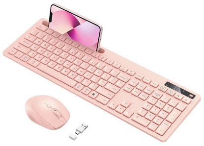 Picture of Wireless Keyboard and Mouse for MacBook, Vivefox Pink Wireless Keyboard with Phone Holder USB A & Type C Receiver Rose Gold Keyboard and Mouse for Windows, Mac, MacBook/Air/Pro Computer