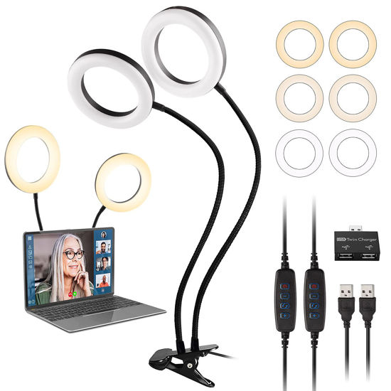 Picture of Dual Ring Light for Laptop, Computer, UPXDUMI 6 inch Desk Circle Light with Flexible Arm for Video Conferencing, Zoom Meetings, Streaming, Webcam Lighting, Video Recording, Photography, Makeup