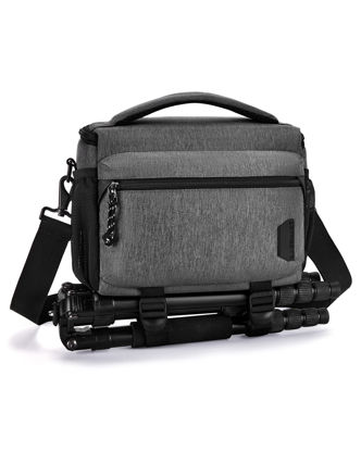 Picture of BAGSMART Small Camera Bag for Photographers, Compact Camera Shoulder Bags for DSLR/SLR/Mirrorless Cameras, Waterproof Crossbody Camera Case with Tripod Holder, Grey